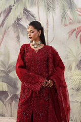 Red organza dupatta with embroidered pallu Highway Fashion