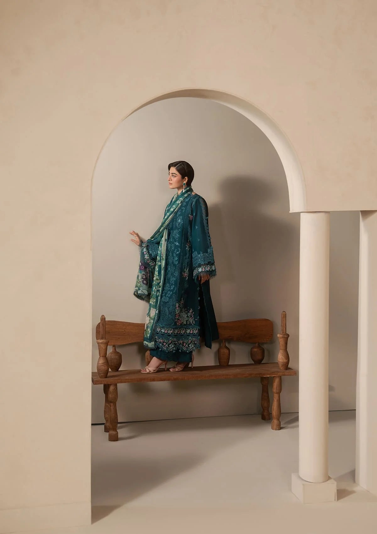 Elaf E-CRAFT - CHIKANKARI LAWN WITH CHIFFON DUPATTA '26 | EHC-2A MOSS