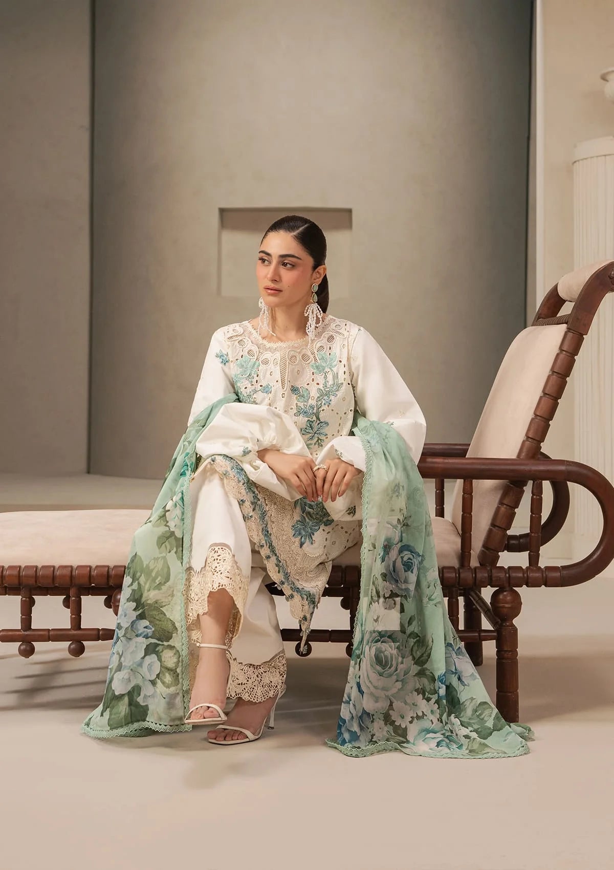 Elaf E-CRAFT - CHIKANKARI LAWN WITH CHIFFON DUPATTA '26 | EHC-1A VANILLA