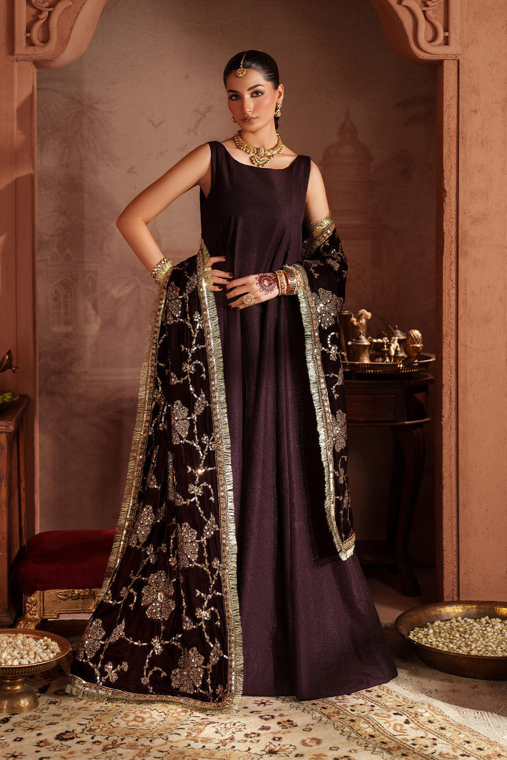 Purple velvet formal dress Pakistan
