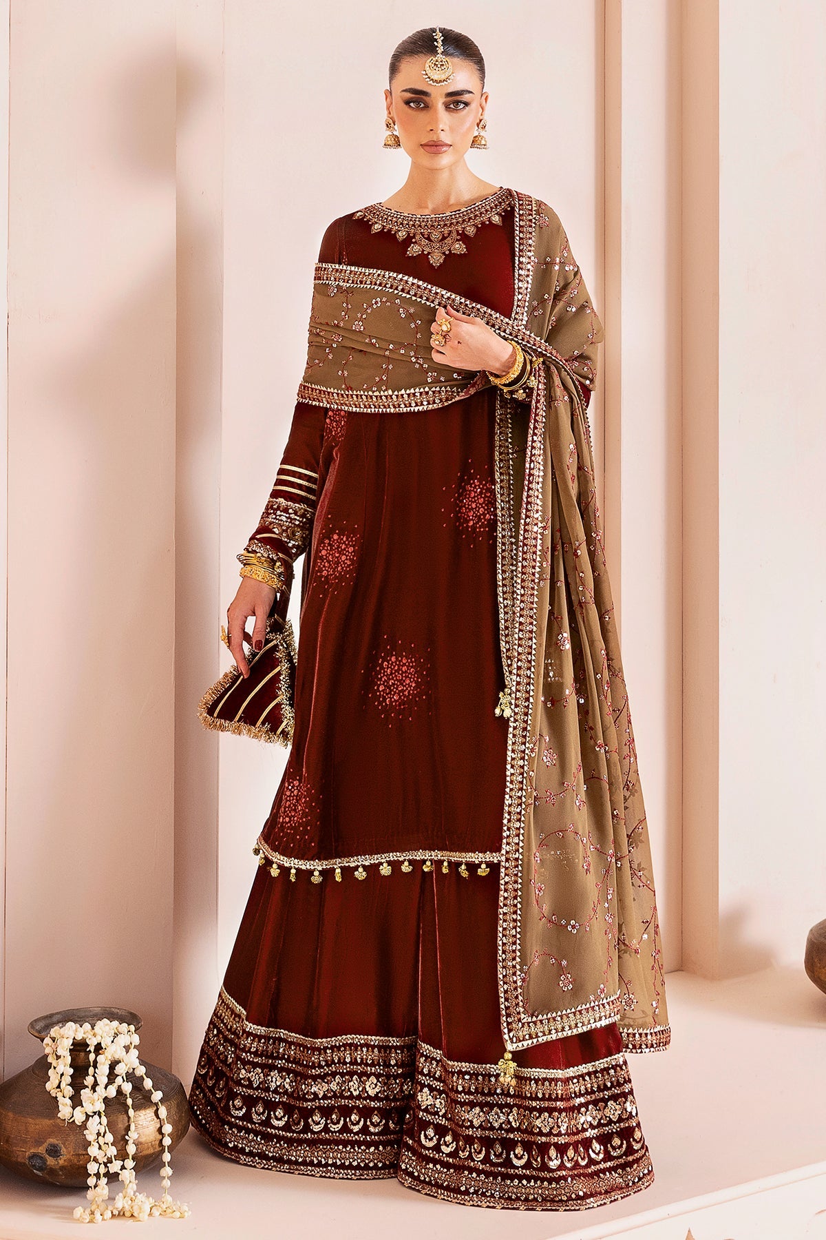 Jazmin Velvet Formal Embroidered D-07 black velvet party wear embroidered dress – Highway Fashion.