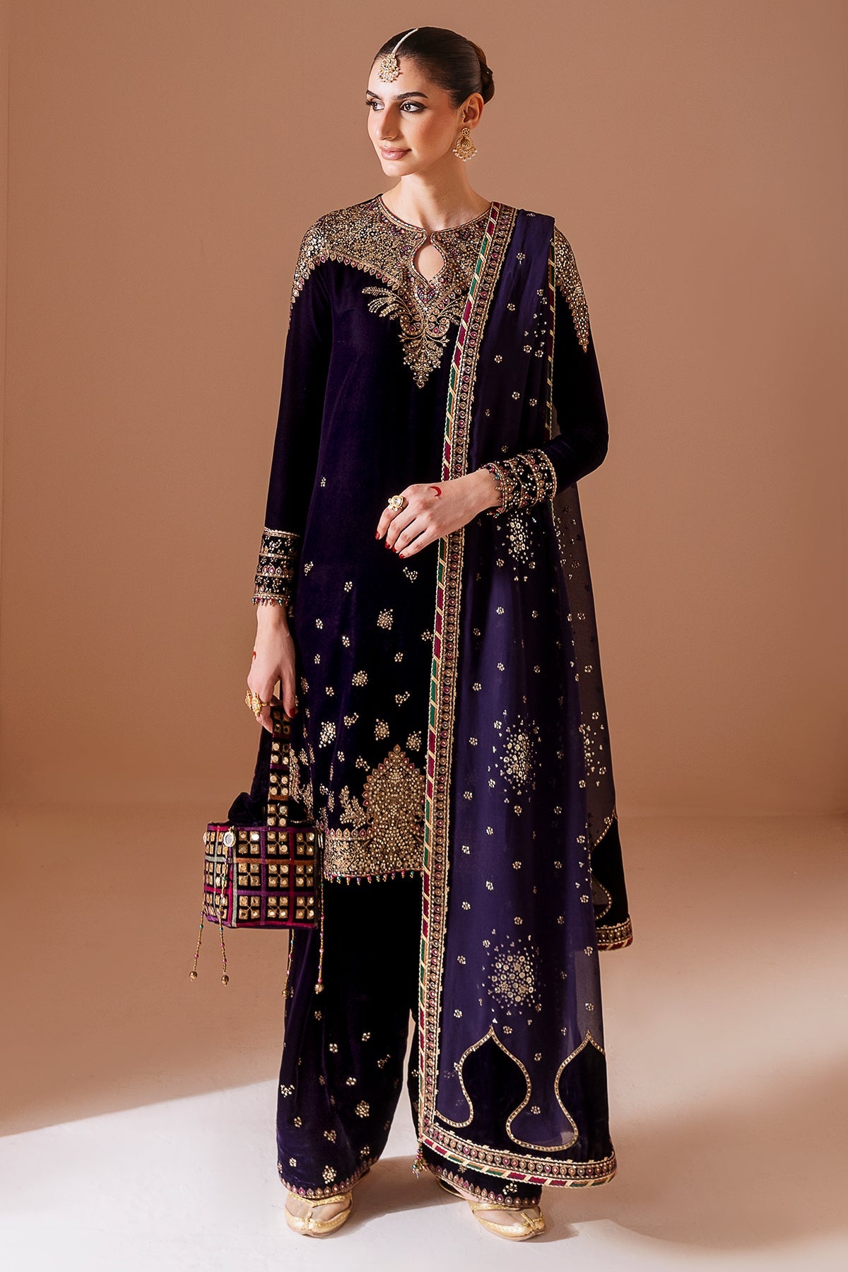 Jazmin Velvet Formal Embroidered CVF D-08 emerald green velvet 3-piece formal outfit – Highway Fashion.