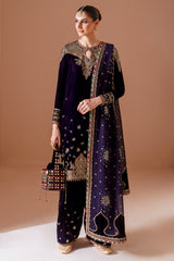 Jazmin Velvet Formal Embroidered CVF D-08 emerald green velvet 3-piece formal outfit – Highway Fashion.