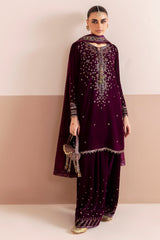 Jazmin Velvet Formal Embroidered CVF D-05 plum velvet festive embroidered dress – Highway Fashion Pakistan.