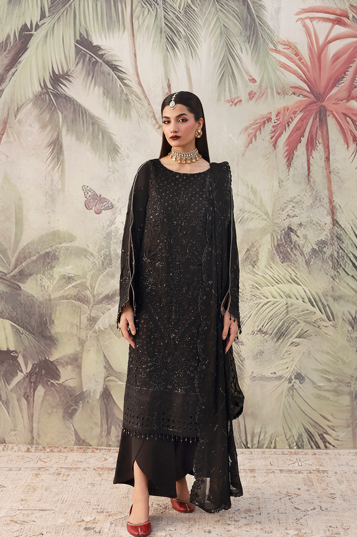 Full view of Romansiyyah ZAREENAH black luxury dress