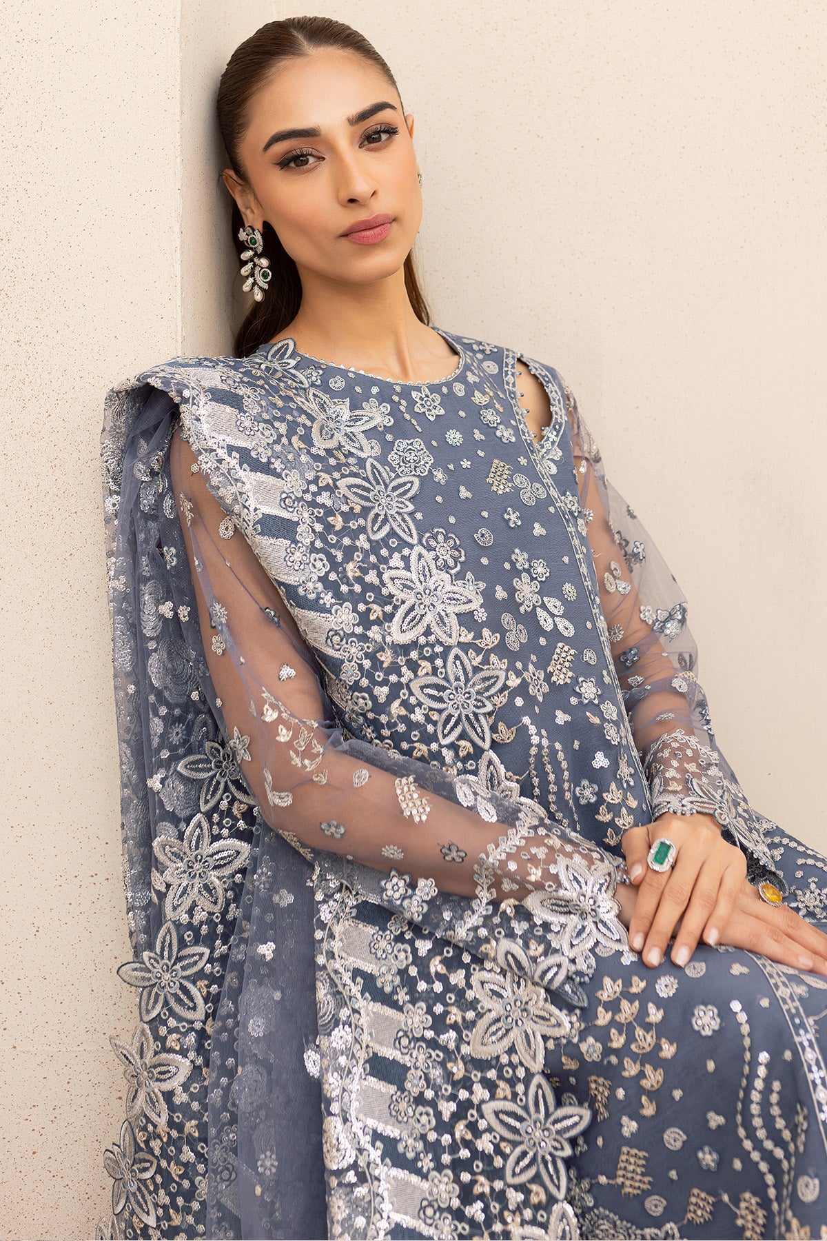 Farasha Premium Formals 2025 – Dusky Shadow elegant net outfit with dupatta