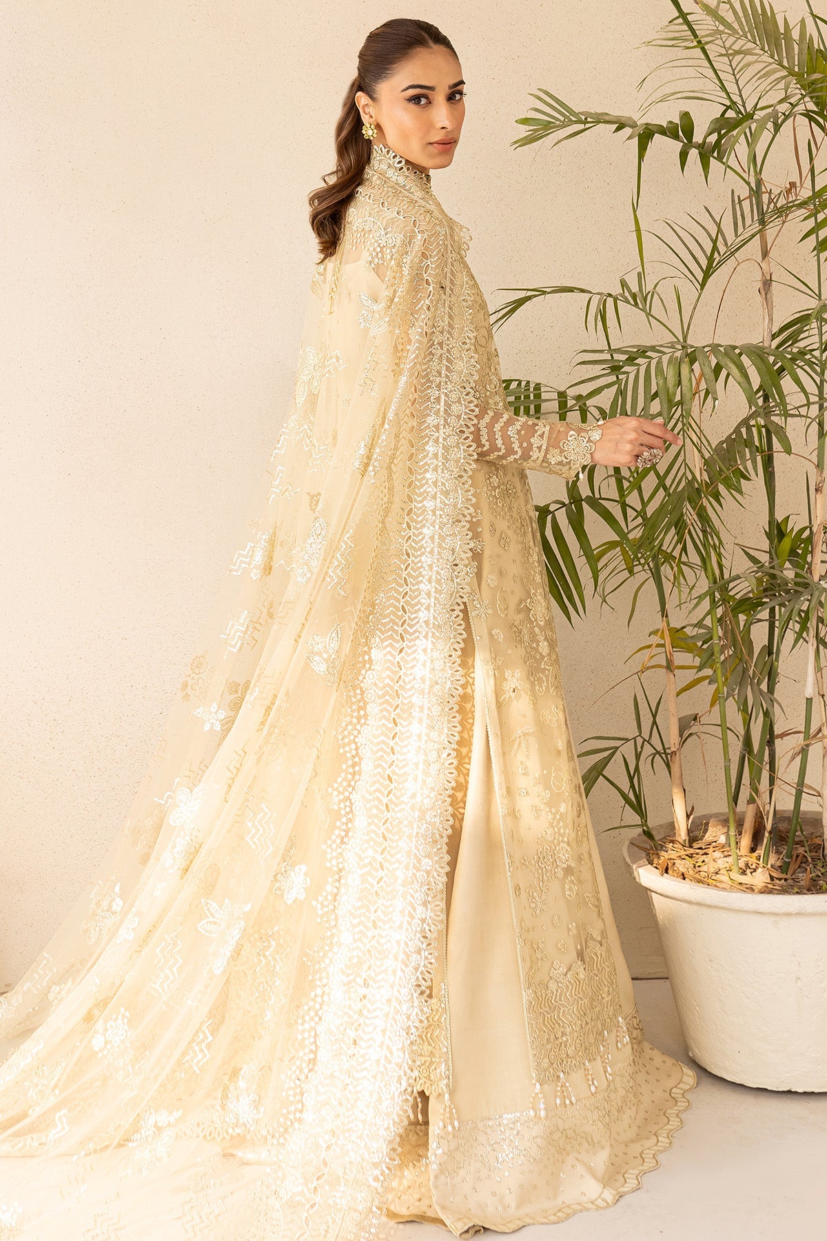Farasha Golden Aura luxury formal outfit with organza dupatta
