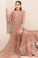 Farasha Premium Formals 2025 – Vintage Rose net ensemble with chiffon dupatta