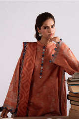 Amber Mirage — rust khaddar 3PC printed suit by Cross Stitch for timeless winter charm. 🍂