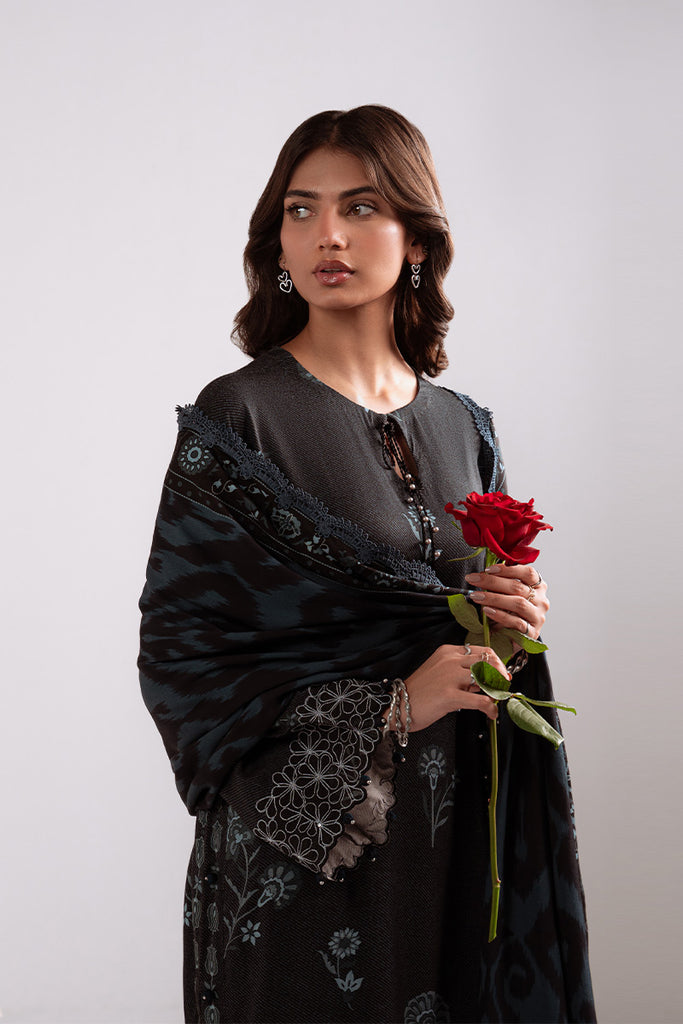 Elegant winter vibes — Shadow Teal printed marina suit.