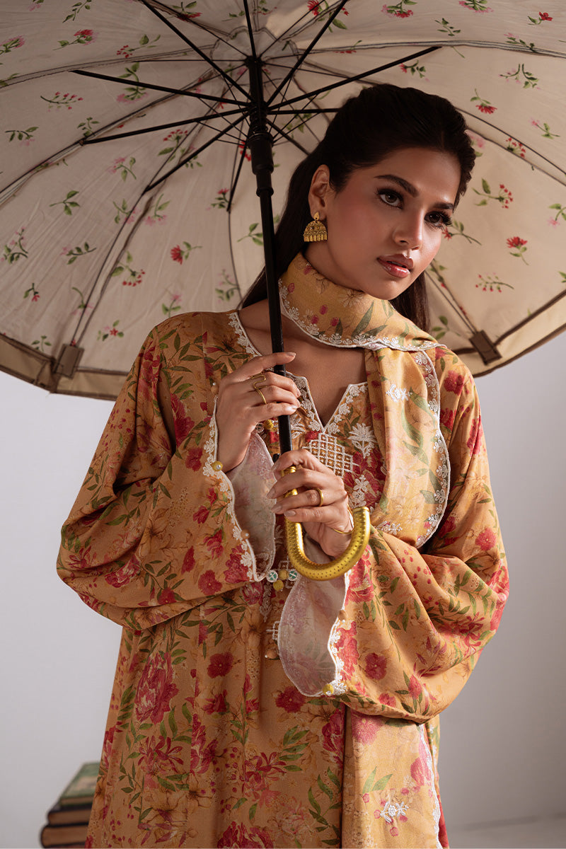 Khaddar & Linen'25 | Winter Collection | MUSTARD ORCHID-3PC LINEN PRINTED SUIT