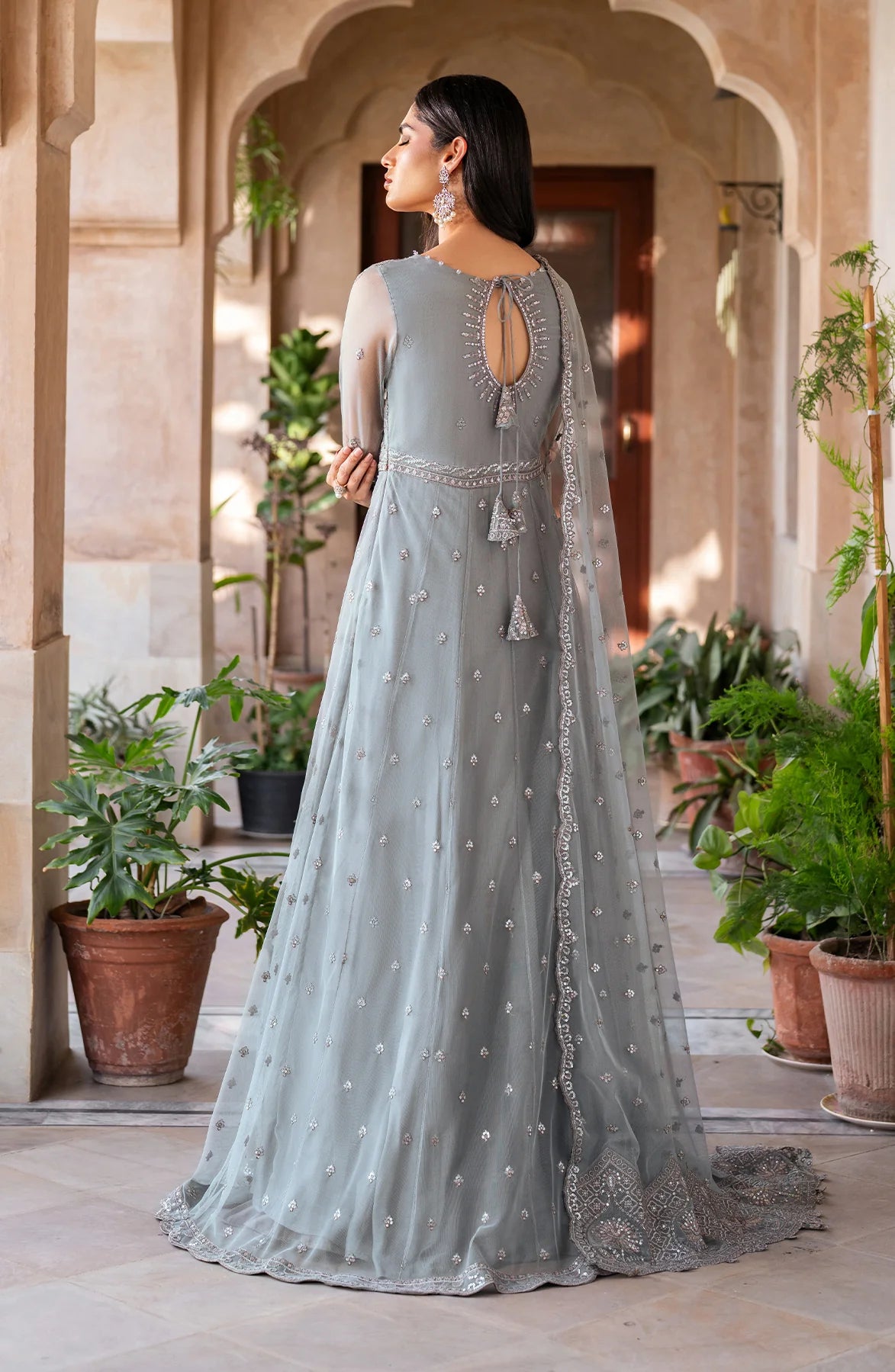 Back view of sequins embroidered blouse in SBA-04 YASMIN formal dress
