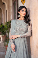 Close-up of sequins embroidered net sleeves in Zarif SBA-04 YASMIN