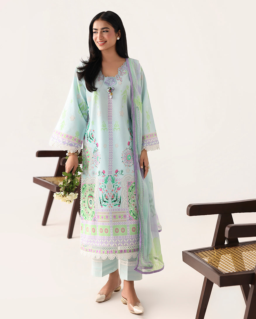 Roheenaz Rosette Unstitched Lawn '26 | Cool Mirage