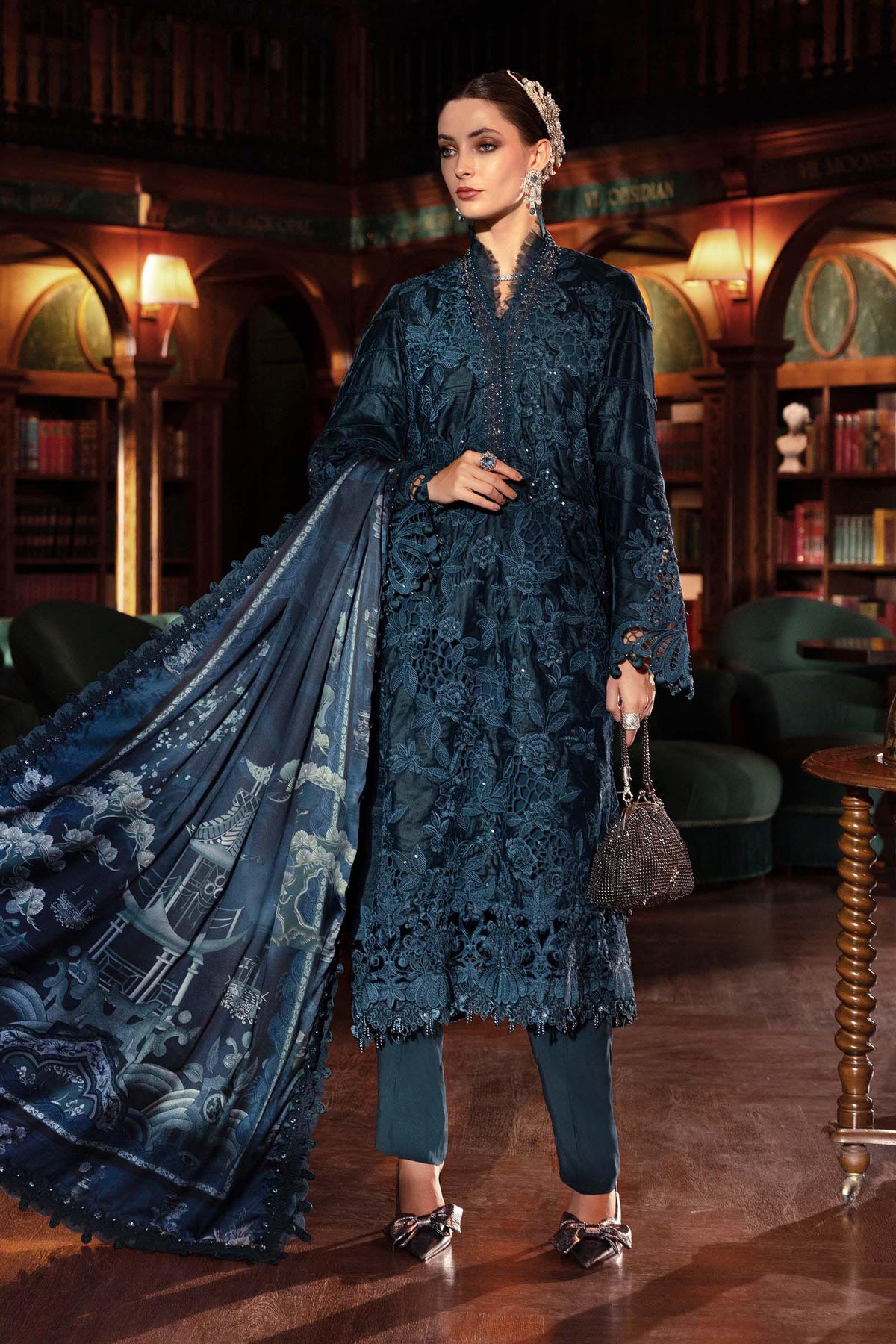 Maria B | WL-1310-Teal | 3 Piece Unstitched Embroidered Velvet Suit