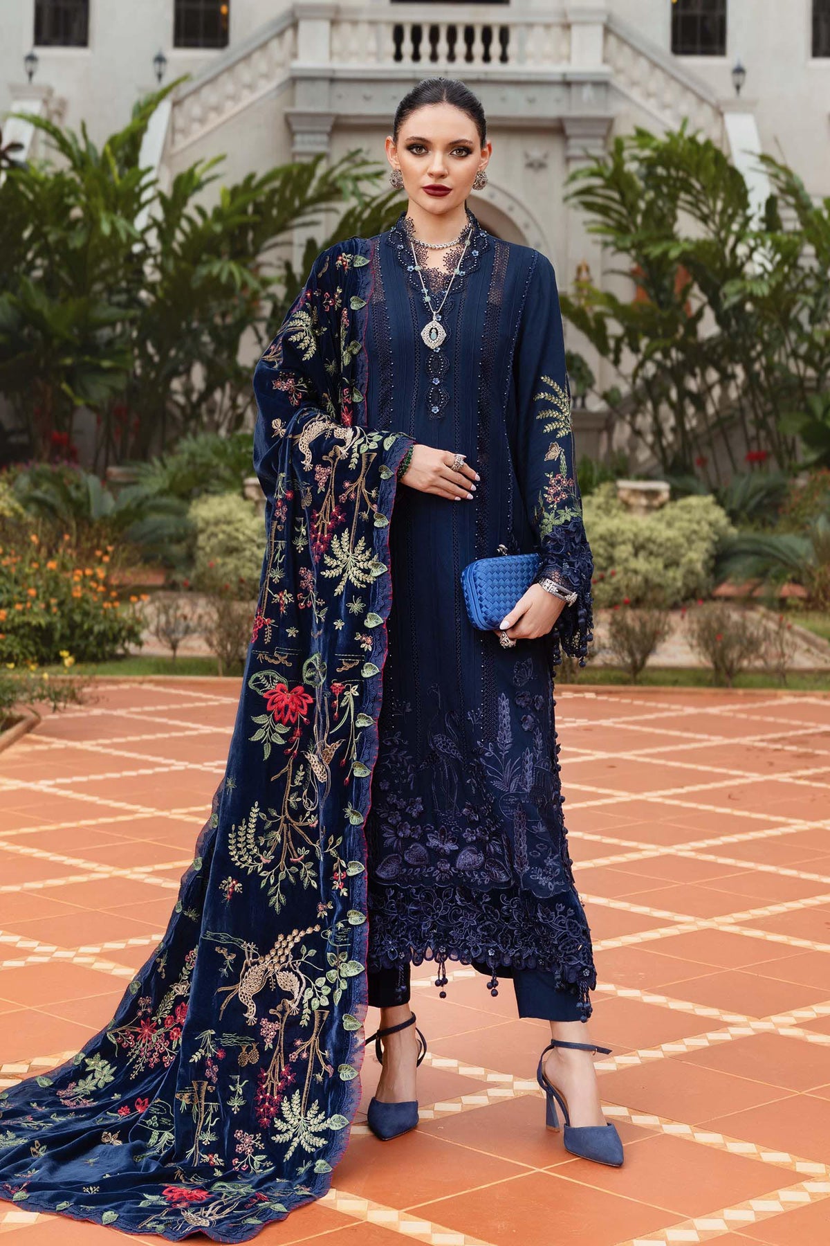 Maria B | WL-1312-Navy Blue | 3 Piece Unstitched Embroidered Twill Linen Suit