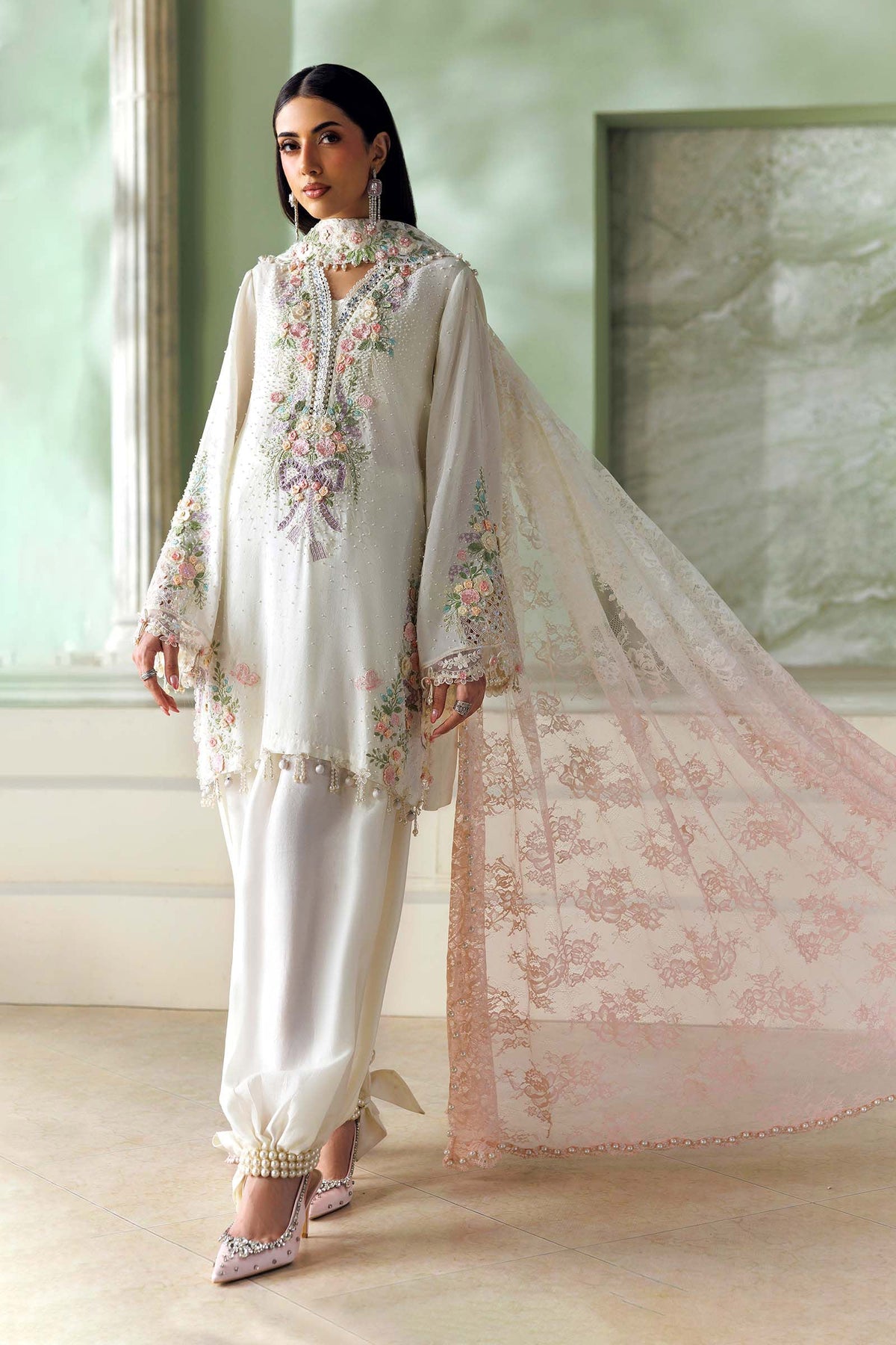 Soiree By Mariab - Embroidered Tusser Silk Suit - SR-01-02
