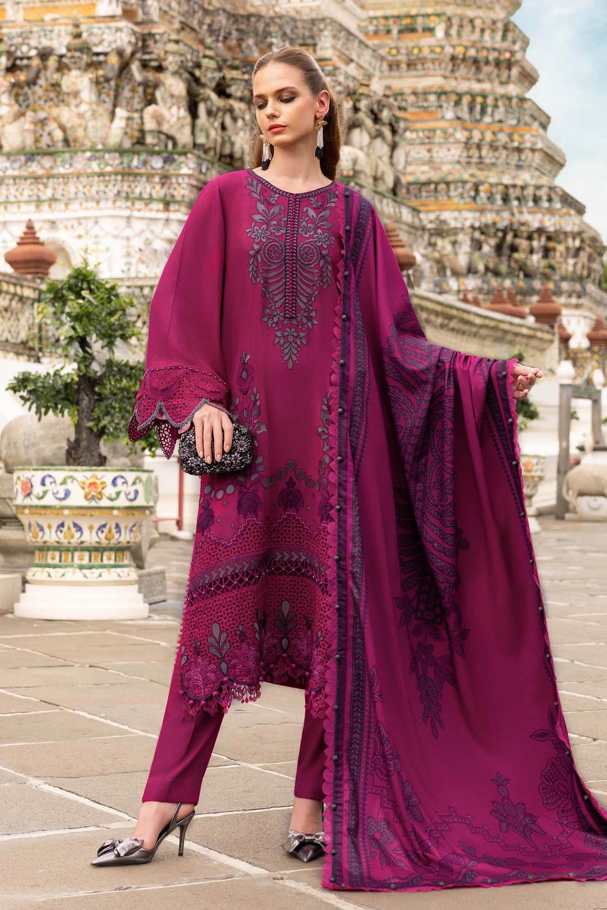 Maria B | MPT-2804-B | 3 Piece Unstitched Embroidered Twill Linen Suit