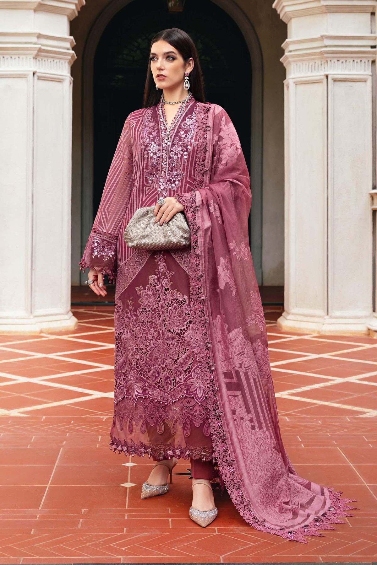Maria B | WL-1304-Ash Pink | 3 Piece Unstitched Embroidered Organza Suit