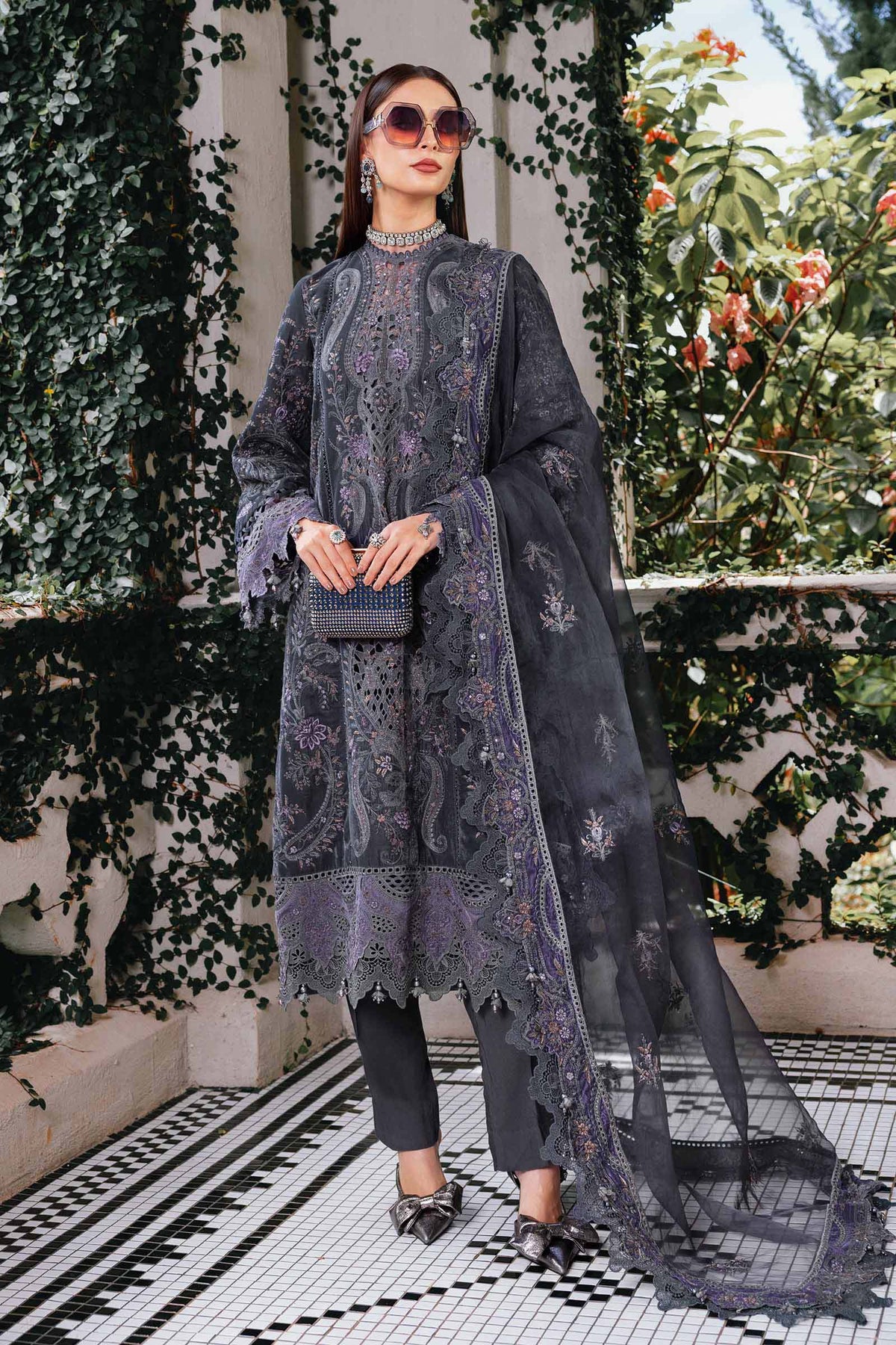 Maria B | WL-1305-Grey | 3 Piece Unstitched Embroidered Velvet Suit