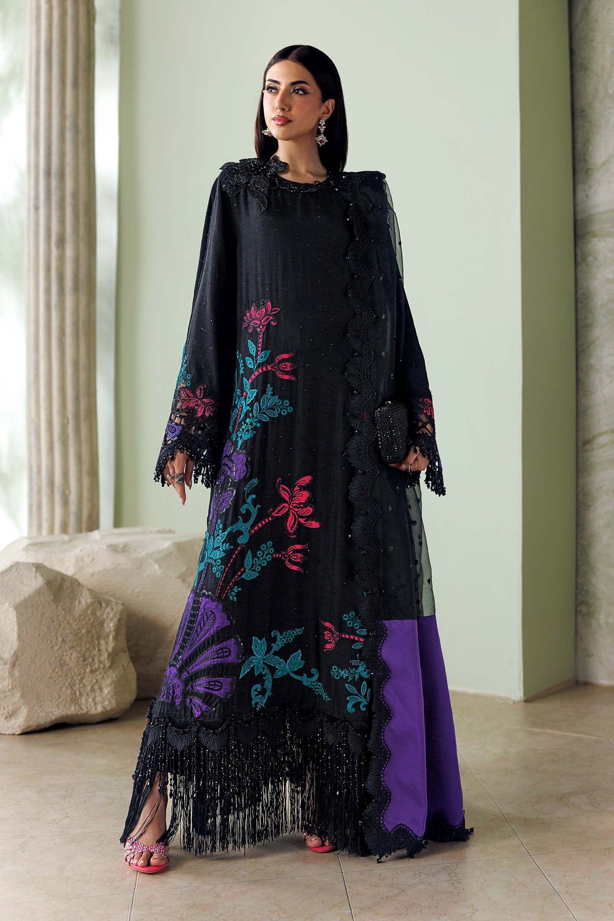Soiree By Mariab - Embroidered Raw Silk Suit - SR-01-08