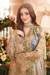 Maria B Chiffon | 3 Piece Embroidered Chiffon Suit MPC-26-203-Warm Beige