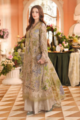 Maria B Chiffon | 3 Piece Embroidered Chiffon Suit MPC-26-203-Warm Beige