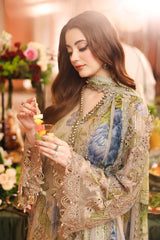 Maria B Chiffon | 3 Piece Embroidered Chiffon Suit MPC-26-203-Warm Beige
