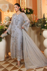 Maria B Chiffon | 3 Piece Embroidered Chiffon Suit MPC-26-206-Muted Blue