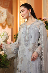 Maria B Chiffon | 3 Piece Embroidered Chiffon Suit MPC-26-206-Muted Blue