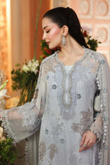 Maria B Chiffon | 3 Piece Embroidered Chiffon Suit MPC-26-206-Muted Blue