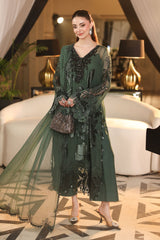 Maria B Chiffon | 3 Piece Embroidered Chiffon Suit MPC-26-207-Pine Green