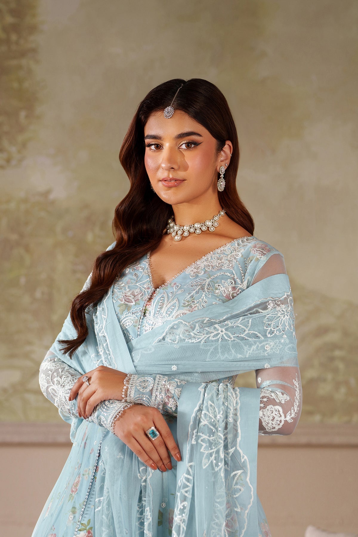 Zarif Zaneera Aroosh 2025 printed raw silk inner and net blouse closeup