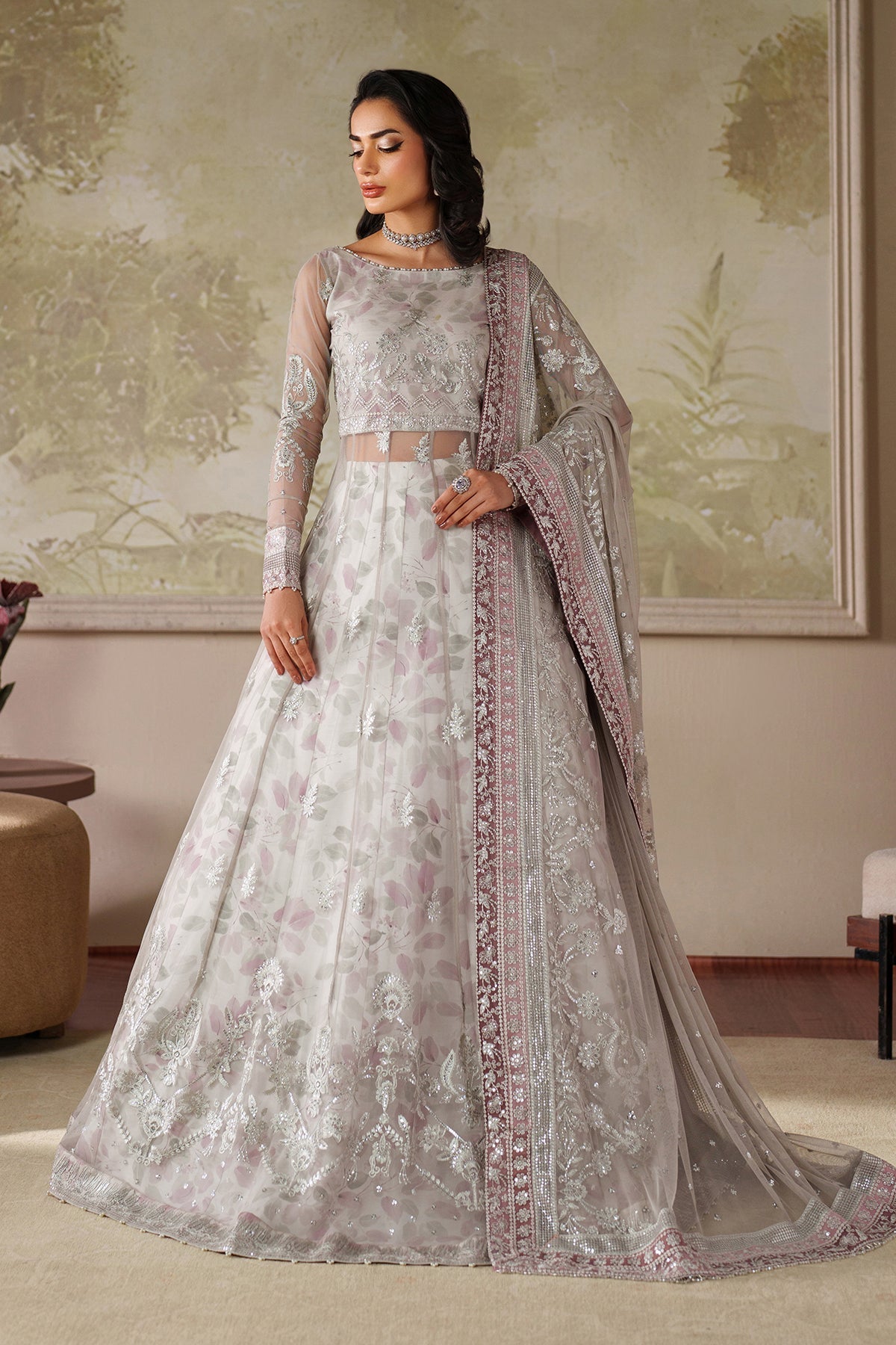 Zarif Zaneera Anairah white sequins embroidered formal dress – front