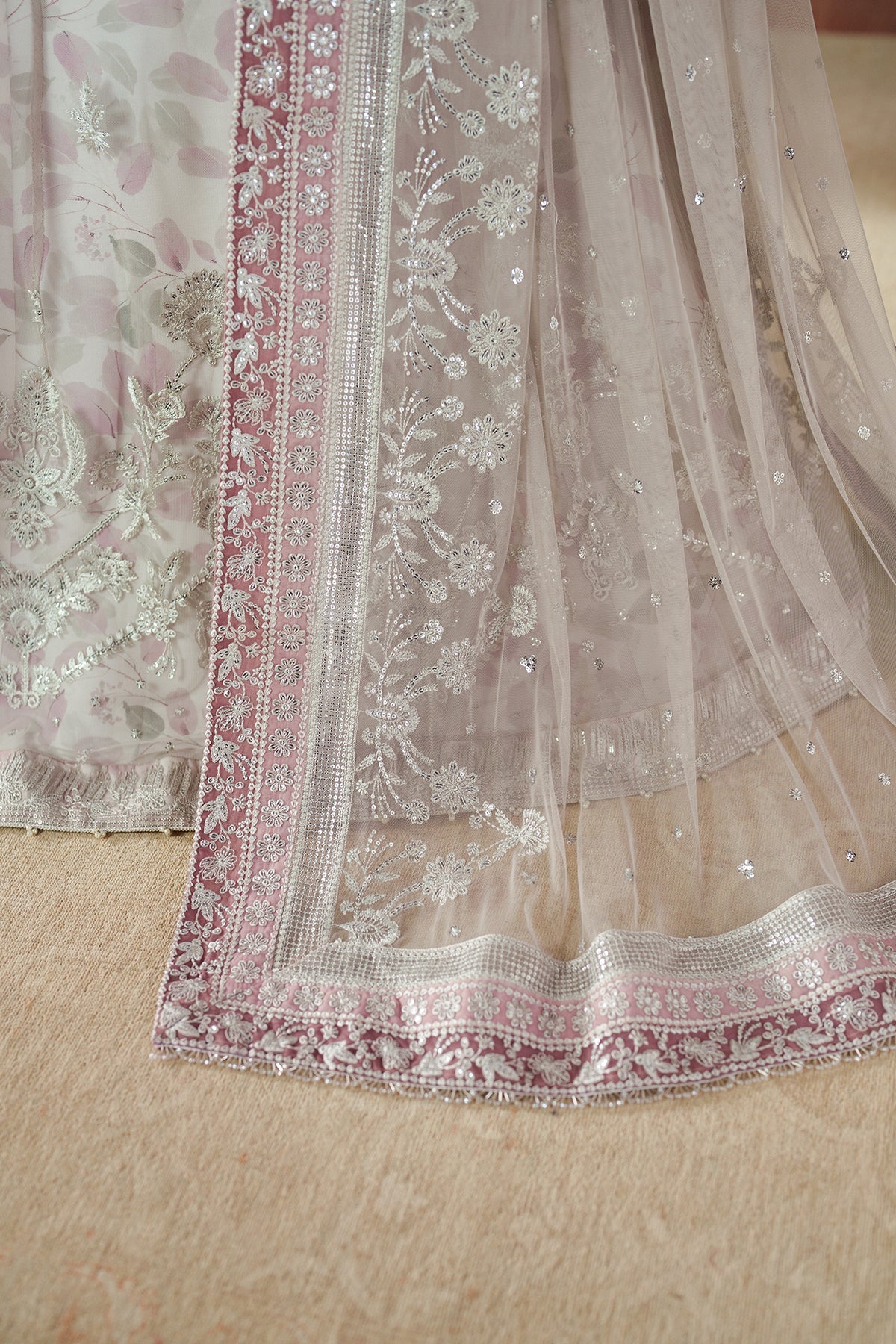 Zarif Anairah white dupatta with pastel lace detailing