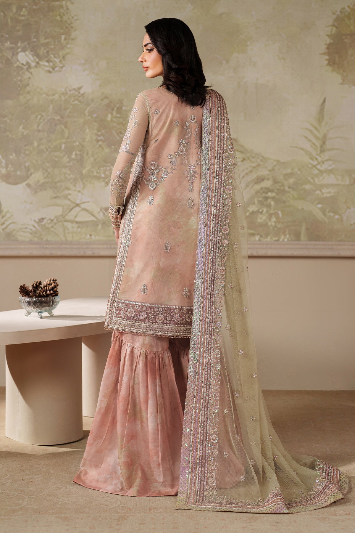 Zarif Zaneera Seriyah skin embroidered net formal dress 