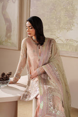 Zarif Seriyah skin net dupatta with tea pink lace detailing