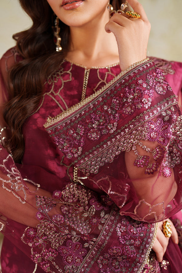 Red Zarif Zaneera Falek embroidered net shirt closeup