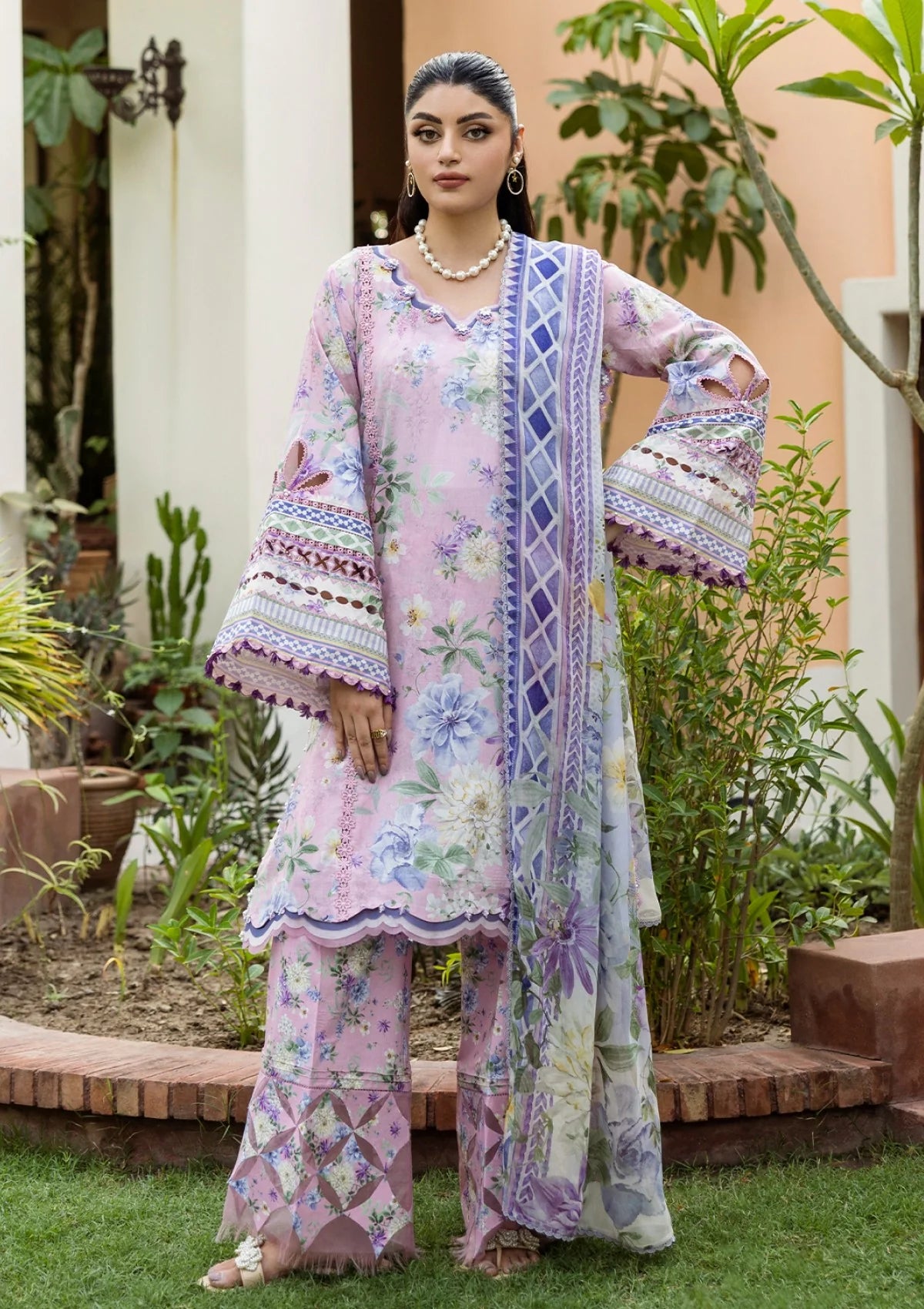 Digital printed lawn shirt front of Elaf ECD-3A WISTERIA
