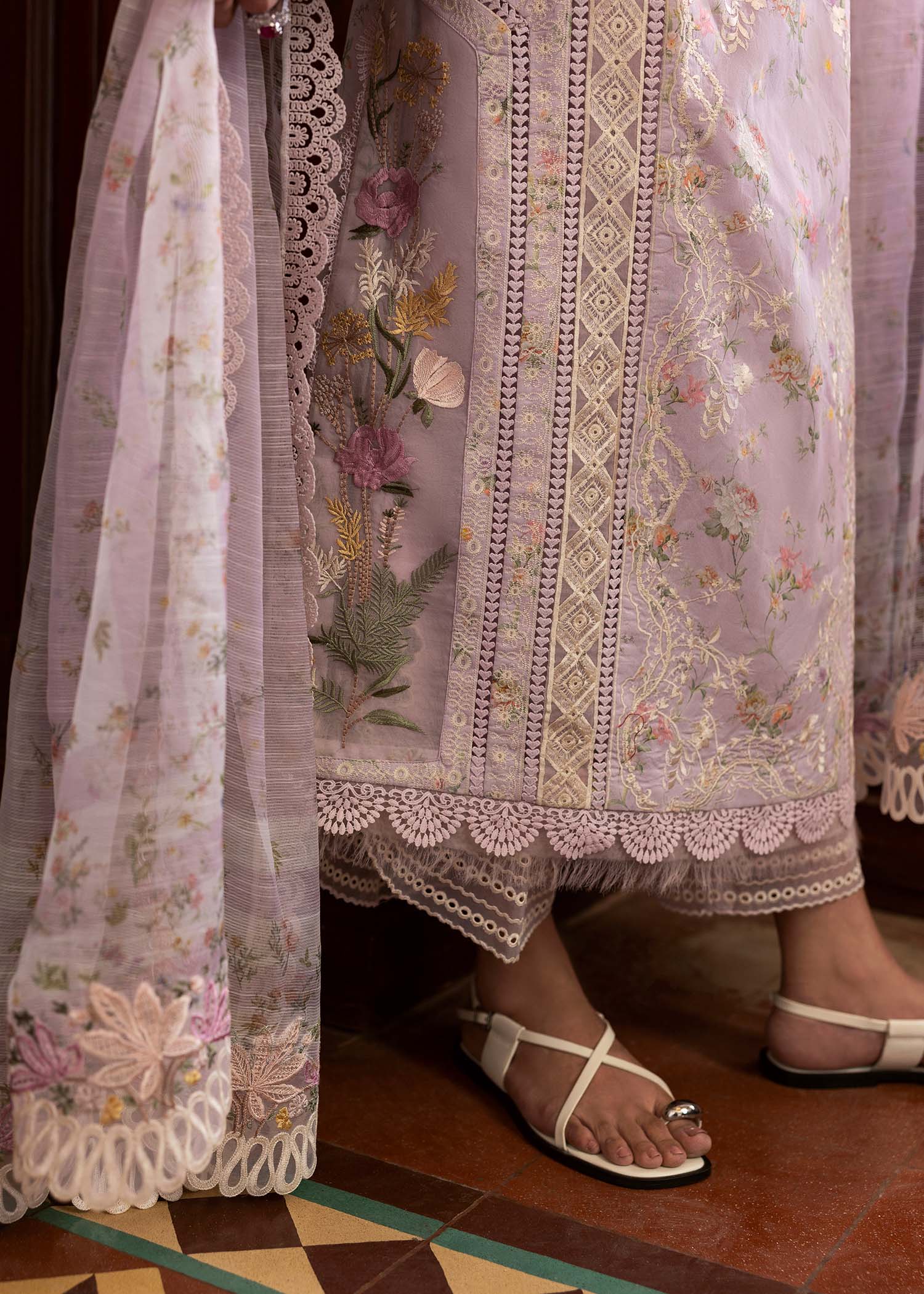 Digital printed side panels of Saira Shakira Bloom Lawn dress