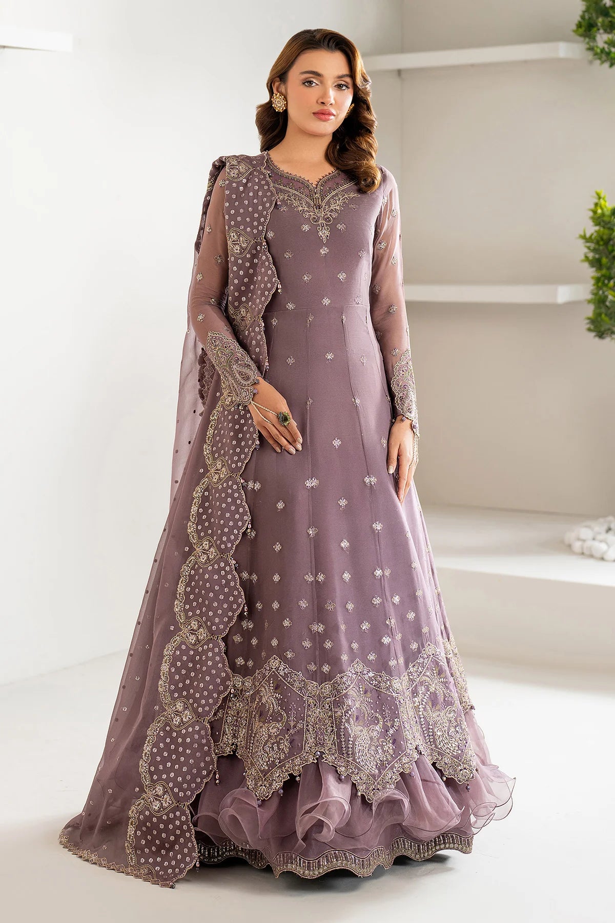 Embroidered chiffon front panel of Julia dress by Alizeh