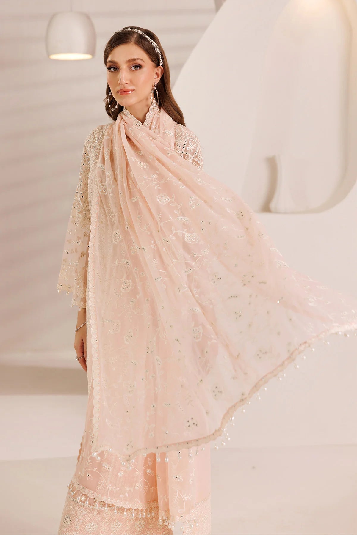 Embroidered chiffon sleeves with delicate foil accents
