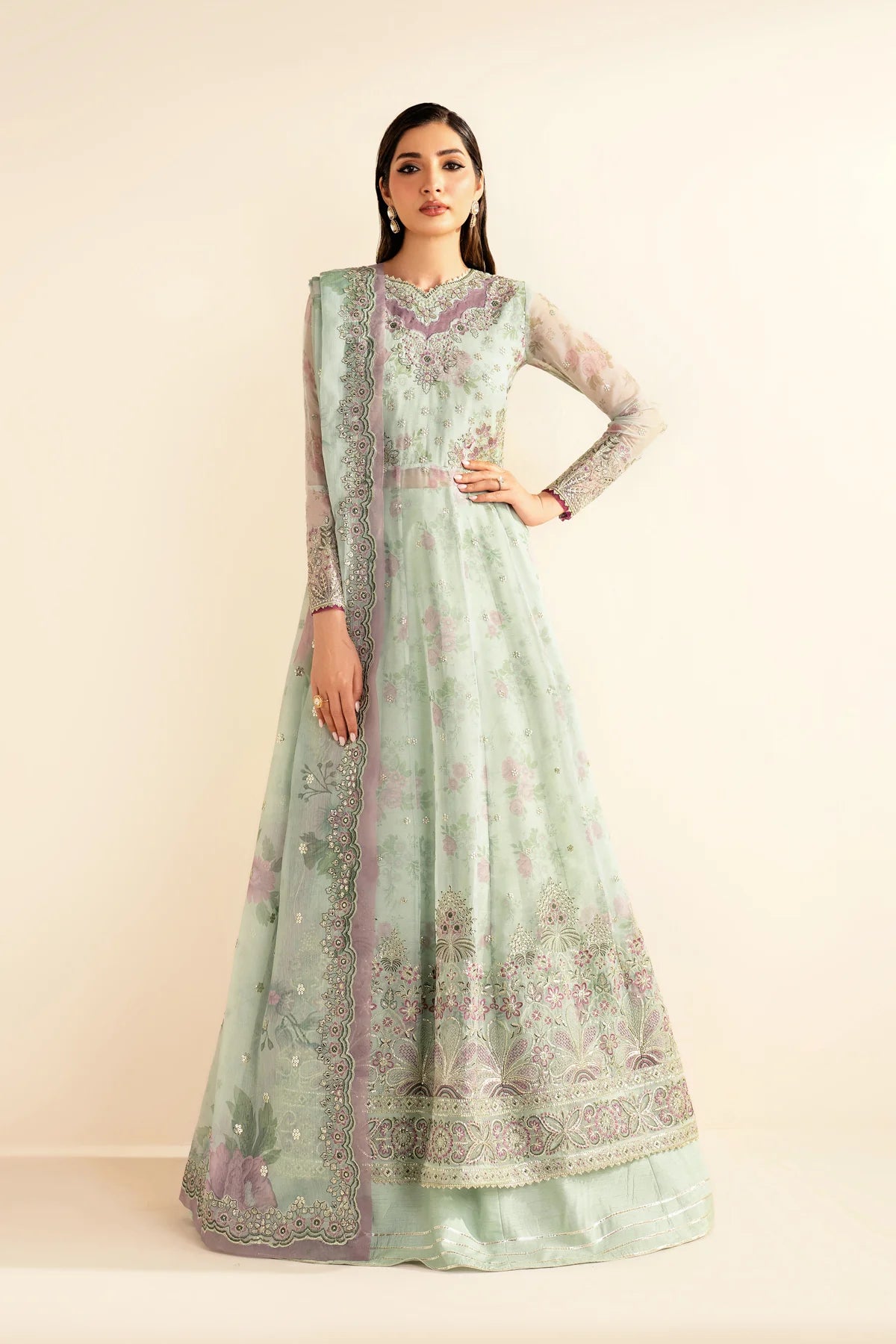 Embroidered chiffon yoke front of Xenia SIVE dress