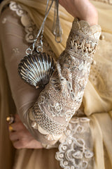 Embroidered motifs on chiffon dupatta of Qalamkar WN-07 HEELA