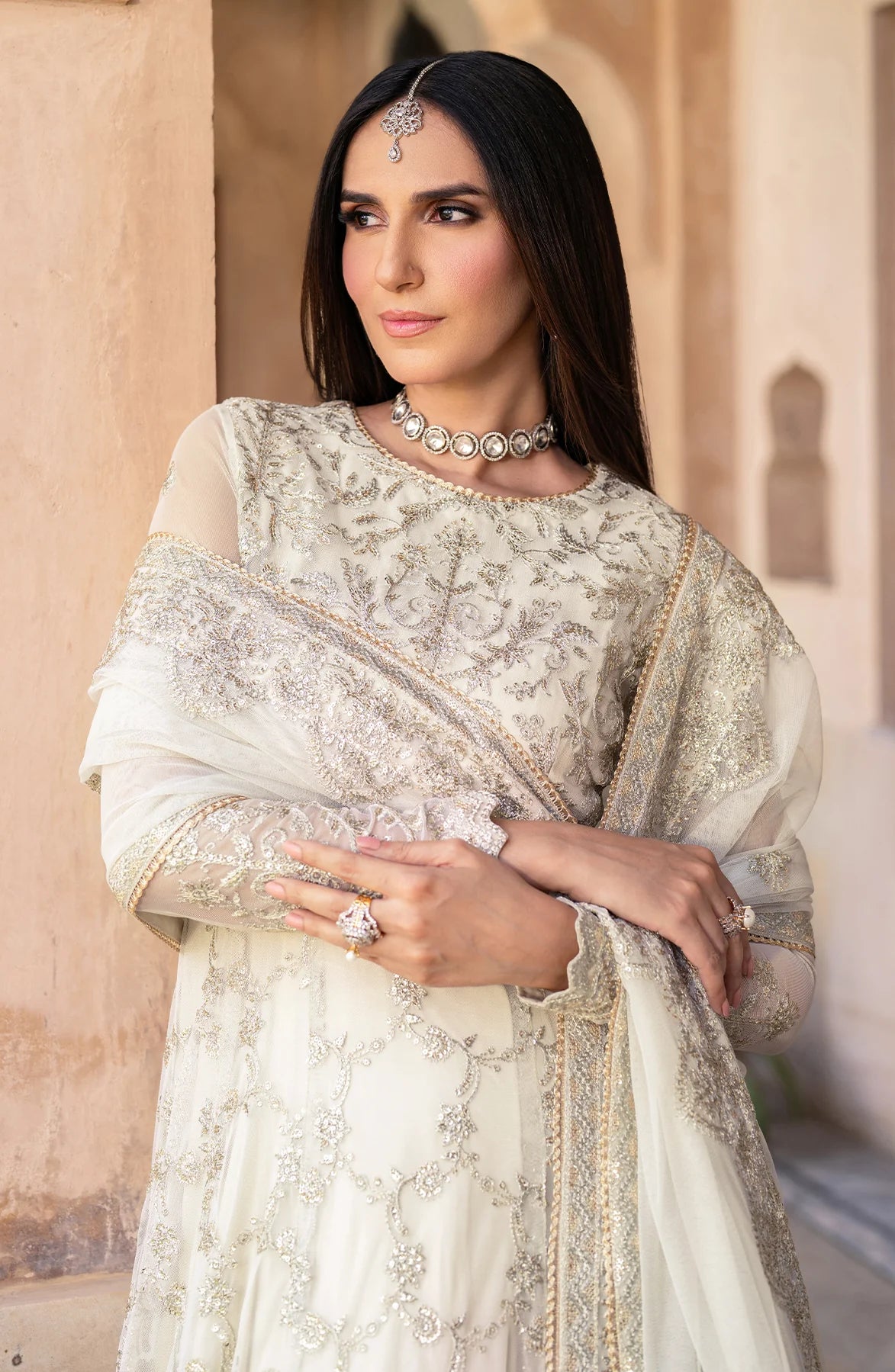 Embroidered net sleeves with sequins from Zarif SBA-02 MIRAN