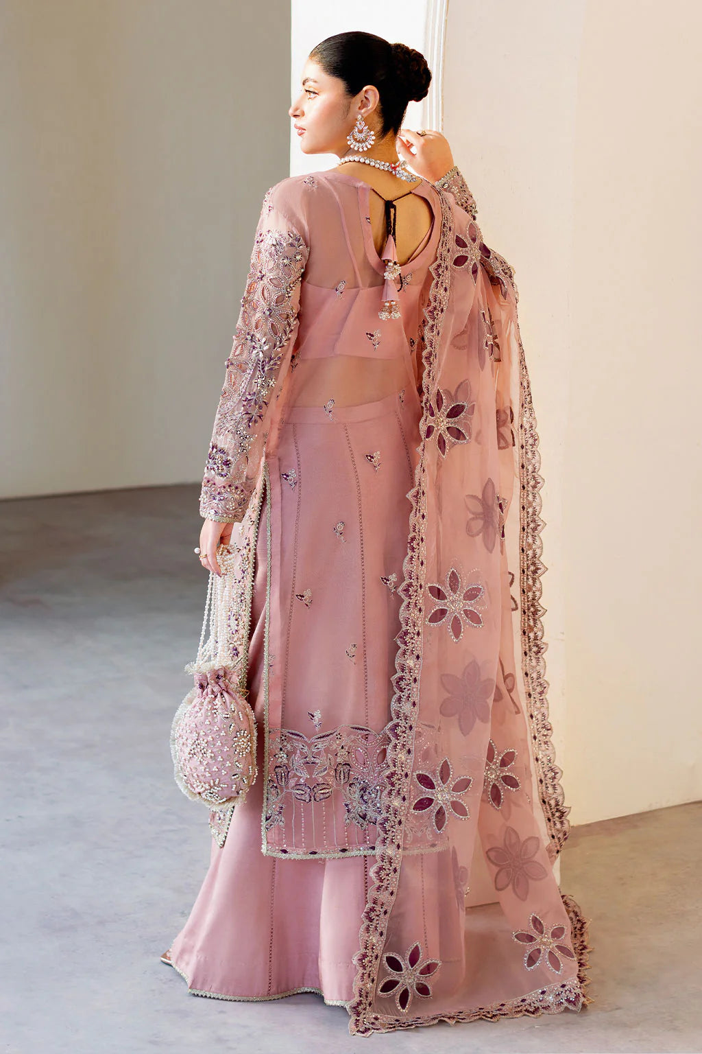 Embroidered organza back with sequins detailing of H-501