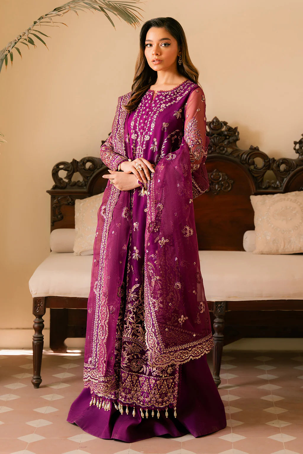 Embroidered organza front right panel of Ayzel Honora dress
