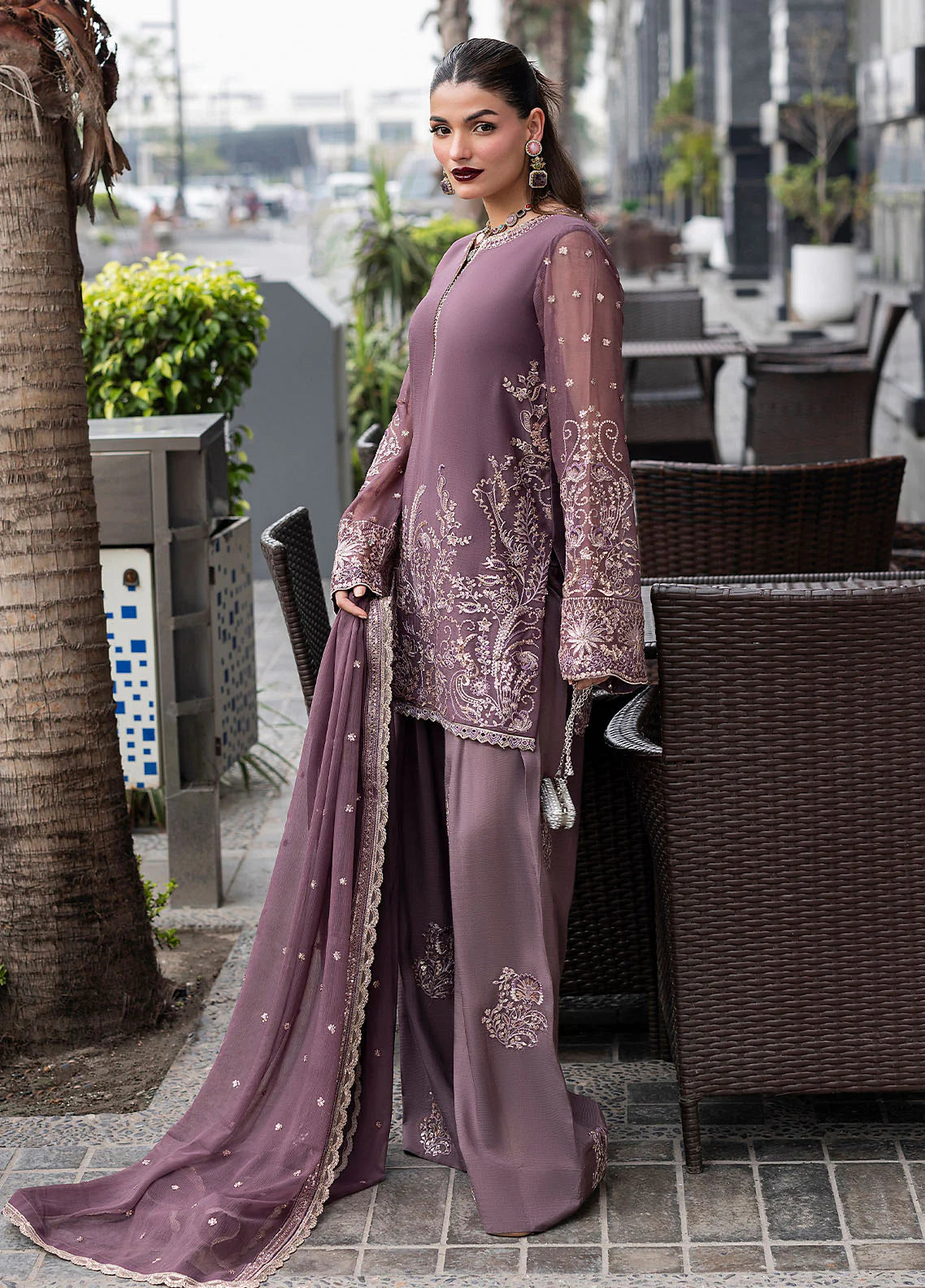 Embroidered organza neckline with sequins detailing