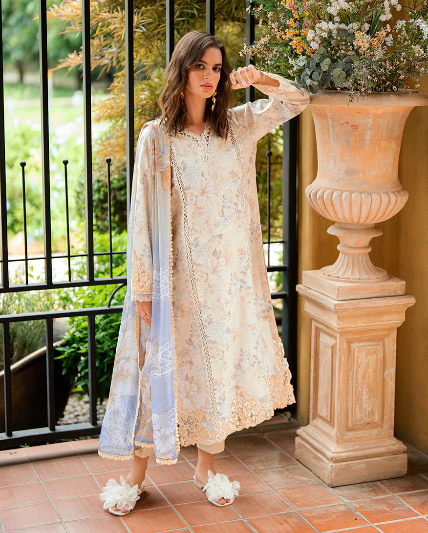 Embroidered printed lawn shirt front of Roheenaz Celestra