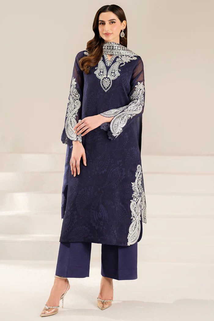 Farasha Blue Dazzle formal outfit with chiffon dupatta and raw silk trouser